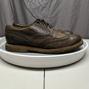 Frye Hudson Brown Leather Wingtip Wing Tip Oxford Derby Shoes Crepe Gum Outsole